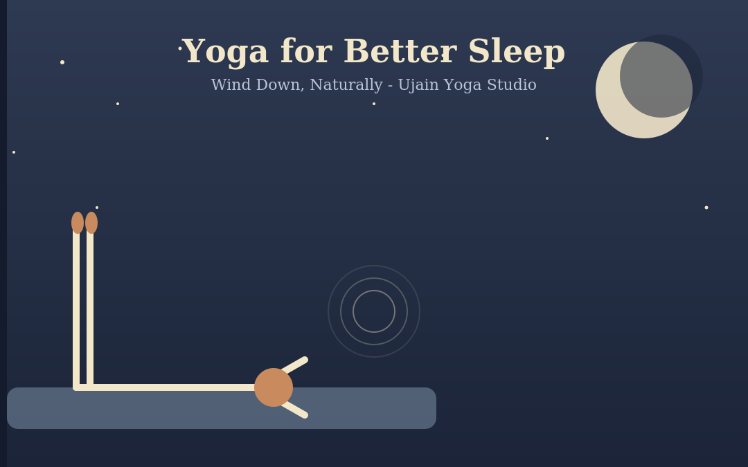 Illustration of legs-up-the-wall yoga pose for better sleep, night scene with moon